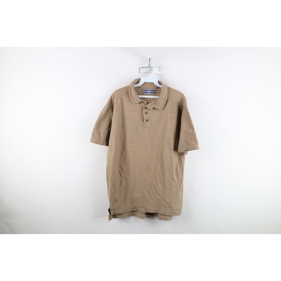 Vintage 90s Streetwear Mens Large Faded Blank Knit Golf Polo Shirt Beige Tan - Picture 1 of 11